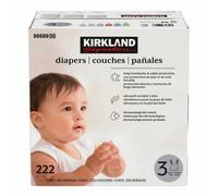 Xample Kirkland Signature Size 3 Nappies 222 Pack 7-13Kg, Hypoallergenic, Fast Absorbing, Wetness Indicator, Fragrance Free