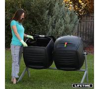 Xample Lifetime Dual Composter 2 X 189L (50 Gallon) Tumblers, Heavy Duty Uv-Protected Polyethylene With Powder Coated Steel Frame