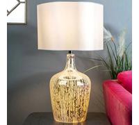 Xample Lolek Silver Glass Dual Light Table Lamp Mercury Finish Ivory Faux Silk Shade Textured Base Can Be Lit From Within B22 Bulb