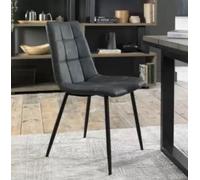 Xample Marlow Grey Faux Leather Dining Chairs, 2 Pack - Tapered Back, Square Stitch Detail, Sand Black Metal Legs, Modern Design