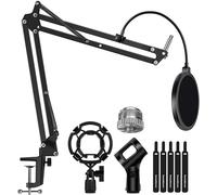 Xample Microphone Stand Set with Shock Mount, Mic Clip Holder, Pop Filter Screw Adapter in Black Xample Black