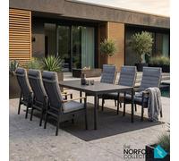 Xample Norfolk Leisure Sterling 7 Piece Rope Dining Set 6 Reclining Chairs Ceramic Glass Table Aluminium Outdoor Garden Furniture