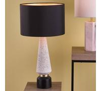Xample Onora Terrazzo Table Lamp With Black Faux Silk Drum Shade - Resin Base With Gold Detailing, Modern Decorative Lighting