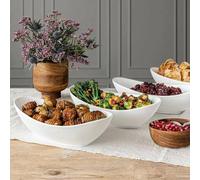 Xample Over & Back Stoneware Serving Bowls 4-Piece Set (1.14L Each) Durable White Glazed Stoneware Stackable Side Dish