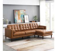 Xample Simon Li Harstine Brown Leather Corner Sofa, Right Hand Facing, Top Grain Leather, Foam Cushions, Solid Wood Legs, Tufted Design