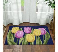 Xample Spring Tulip Hooked Accent Rug 56X97Cm Memory Foam Anti Slip Polypropylene Hand Hooked Soft Floor Mat Blue Design