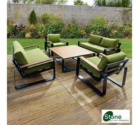 Xample Stone Garden 5 Piece Deep Seating Patio Set Aluminium Frame, Hpl Wood-Effect Table, Weather Resistant Cushions, Seats 6