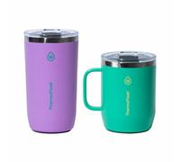 Xample Thermoflask Coffee & Mug Set Purple & Green, Double Wall Insulated Stainless Steel Cups With Lids, Bpa Free