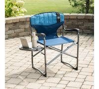 Xample Timber Ridge Folding Directors Chair With Side Table Lightweight Aluminium, Ergonomic Armrests, Cup & Phone Holder, Portable