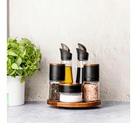 Xample Trudeau 6-Piece Seasoning Station Set - Salt & Pepper Mills, Salt Pig, Oil/vinegar Bottles On Acacia Lazy Susan, Unfilled