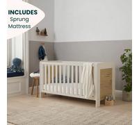 Xample Tutti Bambini Alba Cot Bed With Sprung Mattress, White & Distressed Oak Convertible Baby Cot To Junior/day Bed, Adjustable Base