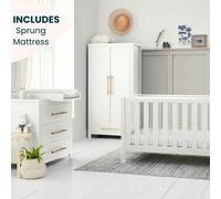Xample Tutti Bambini Tivoli 4 Piece Nursery Set - White Cot Bed With Sprung Mattress, Chest Changer & Wardrobe With Motion Sensor Light