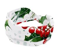 Xams Holly Twigs with Red Berries Green Fir Trees Snow Background Stretchy Headbands for Women, Non-Slip Hair Bands Fashion Sports Turban for Yoga Workout Daily Use