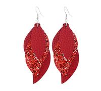 XANAYXWJ 1 Pair Leather Layered Leaf Sequin Teardrop Dangler Handmade Glitter Drop Earring Party Summer Ear Jewelry for Women Girl Ladies (Pink)
