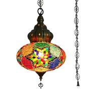 XANAYXWJ 10 Inch Mosaic Globe in Turkish Moroccan Ceiling Hanging Lamp Handmade Mosaic Pendant Light Fixture Lighting, 15ft Cord Chain &, No Wiring (10 Colours),Multi colored