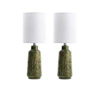 XANAYXWJ 17.75" Green Ceramic Table Lamp White Lampshade with Leaf Pattern Bedroom Farmhouse Dining Suitable for Living Room, Dormitory, Office,(Single)