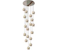 XANAYXWJ 18-Light LED Stair Chandelier Smoky Gray Glass Balls & Stainless Steel Base Elegant Pendant Lighting for Staircase Villa Stairwell Decor