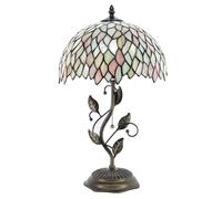 XANAYXWJ 19" Stained Glass Style Table with Metal Leaf Base, Bedside Reading Lamp, Bedroom Decoration Suitable for Living Room, Dormitory, Office,(Brown Dragonfly)