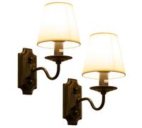 XANAYXWJ 2 Pack Fabric Wall Sconce Rustic Black Metal Wall Mount Lighting Bathroom Vanity Wall Lamp E14 Socket Wall Light For Living Room Kitchen Cafe Hallway Stairs Farmhouse