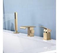 XANAYXWJ 3 Hole Bath Mixer Tap Waterfall Pull Out Hot and Cold Brass 3 Hole Bath Taps with Shower Shower & Bath Taps for Bathtub Brushed Gold