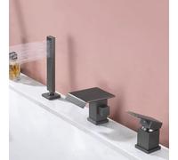 XANAYXWJ 3 Hole Bath Mixer Tap Waterfall Pull Out Hot and Cold Brass 3 Hole Bath Taps with Shower Shower & Bath Taps for Bathtub Grey