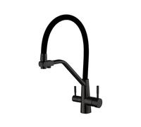 XANAYXWJ 3 Way Tap with Pull Out Sprayer Flexible Three Way Spout Double Handle Brass Black Mixer Tap for Kitchen Sink