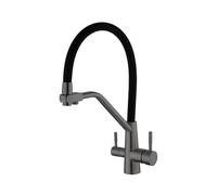 XANAYXWJ 3 Way Tap with Pull Out Sprayer Flexible Three Way Spout Double Handle Brass Gray Mixer Tap for Kitchen Sink