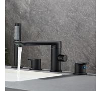 XANAYXWJ 4 Hole Retractable Shower Mixer for Bath Taps Brass Hot and Cold Double Handle Bath Shower Mixer Tap Set Black