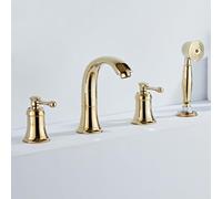 XANAYXWJ 4 Hole Retractable Shower Mixer for Bath Taps Hot and Cold Brass Bath Taps Set Four Hole Gold