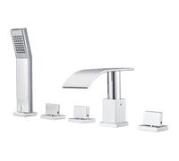 XANAYXWJ 5Hole Bathroom Sink Mixer Tap SetSleek Tub Faucet with Waterfall Diverter & HanShowerIdeal for Contemporary Bath Designs & Luxury Upgrades