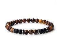 XANAYXWJ 6mm beaded bracelets men natural tiger eye stone black onyx strand bracelet stretch bangle women energy yoga wrist