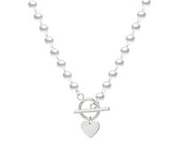 XANAYXWJ 925 Sterling Silver Gothic Cross Pearl Toggle Necklaces Women Men, Sweet Heart Thick Chain Necklace - Vintage Charm, OT Buckle Clasp For Christmas Valentine Gifts