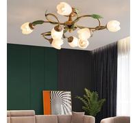 XANAYXWJ American PendantLamp French Pastoral Creativity Flower Living Room Dining Bedroom Villa Model Home Decoration LED Chandelier (B A 8 Lights)