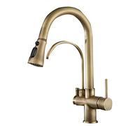 XANAYXWJ Antique Brass 3 Way Kitchen Faucet with Pull Out Spray and 360° Rotation Multifunctional Sink Tap