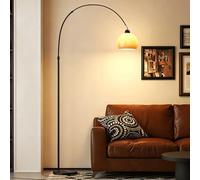 XANAYXWJ Arc Floor Lamp, Adjustable Height Standing Light, 180° Rotatable Lampshade, LED 20W Tri-Color Dimmable Standing Lamp, Orange Glass Floor Light for Living Room Bedroom