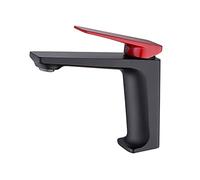 XANAYXWJ Basin Tap Single Handle Single Hole Bathroom Faucet with Hot and Cold Logo Basin Faucet Brass Taps with Aerator The Water Flow is Soft and Comfortable,Chrome (Color : Black+red)