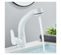 XANAYXWJ bathroom faucet,1PCS Gold Bathroom Sink Faucet Pull Out Tap Deck Mounted Brass 2 Mode Spout Single Handle Hot and Cold Water Mixer Valve Crane (Color : White)