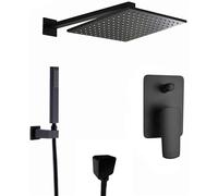 XANAYXWJ Bathroom Shower Mixer Set Shower Faucet System SetBrass Square Matte Black Shower Set Bathroom Tap 8-12" Rain Shower Head Shower Arm Diverter Mixer Handheld,Matt Black a-12inch