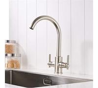 XANAYXWJ Beige Color Kitchen Faucets Double Hands Round Bathroom Sinks Wall in Taps 360 Swivel Double Handle Mix Water Tap with Aerator Deck Mounted,White (Color : Brushed)