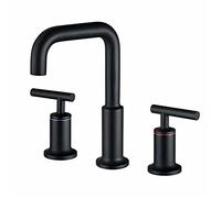 XANAYXWJ Black Brass Bathroom Faucet 3 Holes Deck Mounted Sink Taps 8 Inch Two Handle Basin Mixer Stylish & for Contemporary Bathrooms