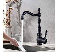 XANAYXWJ Black Bronze Kitchen Faucets Cold Hot Kitchen Mixer Tap Single Handle Mixer Tap 360 Rotation Kitchen Water Crane Tap with Aerator Deck Mounted Retro Style