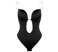 XANAYXWJ Bodysuit Shapewear Deep V-Neck Body Backless U Plunge Thong Shapers Waist Trainer Women Clear Strap Padded Push Up Corset