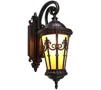 XANAYXWJ Bracket Light E27 Rainproof Rust-Proof Garden Gate Decorative Wall Lantern Outdoor Waterproof Wall Lamp European Carved Hollow Bracket Light Retro Brown Aluminum Glass Wall Sconce Stainless