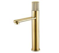 XANAYXWJ Brass Basin Faucet - Grey Hot & Cold Mixer Sink Tap with Waterfall Spout Deck Mounted Single Handle Wash Tap for Bathroom - Gold A-High Finish