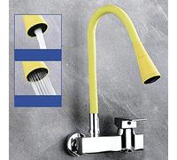 XANAYXWJ Brass Wall Mounted Kitchen Tap Mixer Swivel Hot and Cold Mixed Water Kitchen Sink Mixer Tap-Black Kitchen Mixer tap,Yellow