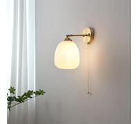 XANAYXWJ Brass Wall Sconce with Pull Cord Nordic Style Wall Light Fixture for Hotel Engineering Decor Glass Lamp Shade Bedroom Bedside Sconces