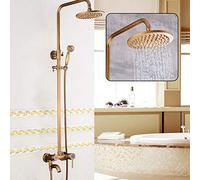 XANAYXWJ Bronze Retro Shower Set with Wall Faucet Rain Shower Head & HandheldEasy Installation Bathtub Accessories (Brass Column & Shelf Included)