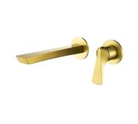 XANAYXWJ Brushed Gold Double Hole Single Handle Bathroom Sink Faucet, Wall-Mounted Mixer Tap, Stylish Lathe for Luxury Washbasin Upgrade