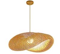 XANAYXWJ Ceiling Pendant Light Southeast Asia Style Hollow Weaving Hanging Lamp Bamboo Wicker Finish Lighting Fixture Double-Layer Bird's Nest Shade, Farmhouse Coastal (size_name 50cm)