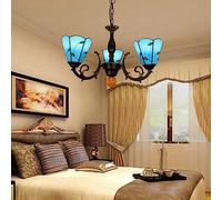 XANAYXWJ Chandelier Stained Glass Ceiling Pendent Light, Ceiling Hanging Light, Vintage Chandeliers Lighting Lamps for Bedroom Living Dining Room Kitchen Island Foyer,blue